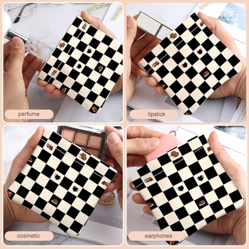 2Pcs PU Leather Small Squeeze Coin Purse Pouch Mini coin Bag Unique And Cute Wallet Cosmetic Bags Change Bag For Women Girls Men （Black and pink checkered1 - color: Black and pink checkered1