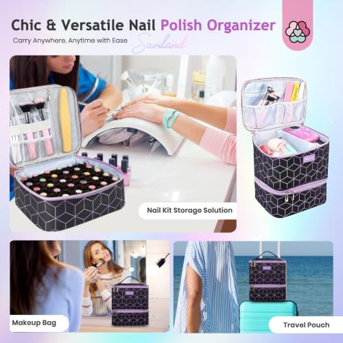 SAVILAND PU Leather Nail Polish Organizer Bag for Nail Tech, Black - color: Black-02