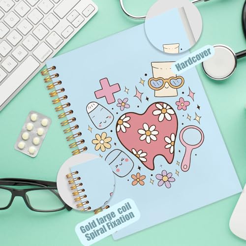 WUCHJ Dental Gifts Notebook, Blue Dental Hygienist Assistant Journal, Retro Pink Floral Tooth Spiral Notebook Journal for Note Taking, Dentist Office Supplies, 5.5x8.3 Inch - color: blue tooth heart