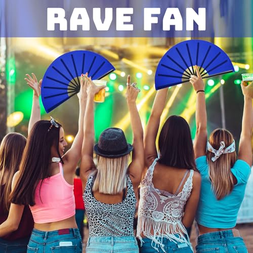 Maitys 2 Pack Foldable Fans for Rave Dancing,Dark Blue,Simple Pattern - color: Dark Blue, style: Simple Pattern