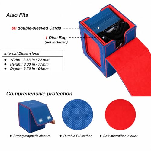 Venssu MTG Deck Box with Commander Display Window (Blue&Red, 1 window) - color: Blue and Red