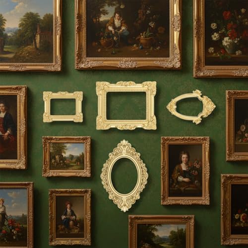 10 Piece Small Gold Frames Small Vintage Resin Picture Frame Oval Rectangle Wall Hanging Display Photo Frames Ornaments for DIY Jewelry Display Party Home Hotel Decor