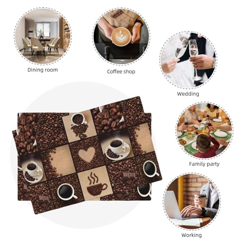 Coffee Print Placemats - Rectangle Modern Art Cup and Bean Abstract Heart Design - Linen Place Mats Set of 4 for Dining Room, Kitchen, Living Room, Party - color: Coffee-1, size: 12x18"Placemats x4