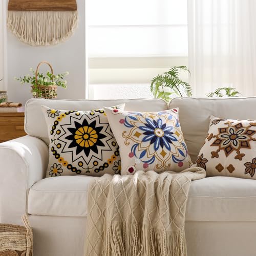 Embroidered Floral Throw Pillow Cover 18x18 Set of 1 Black Orange - color: Black Orange, size: 18" x 18" (Pack of 1)