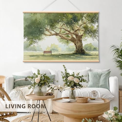 VIYYIEA Extra Large Watercolor Tree Canvas Wall Art, Sage Green, 36x54in - color: Watercolor Tree Scroll