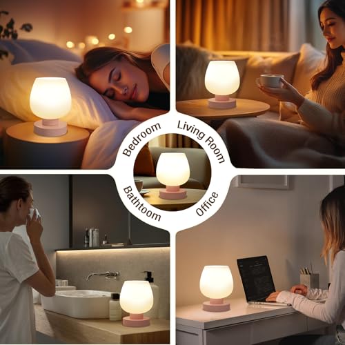 Seealle Small Touch Table Lamp for Nightstand, 3 Way Dimmable Bedside Lamp - color: Pink