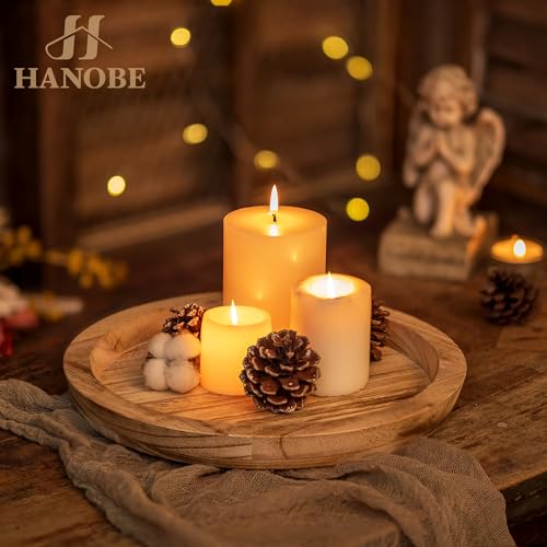 Hanobe Wooden Decortaive Coffee Table Tray, Round Candle Holder Centerpiece - color: Light Burnt Wood