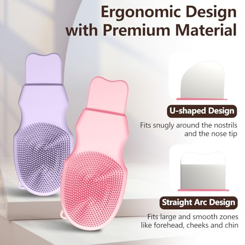 2-Pack Blackhead Remover Double Headed Scraper, Silicone Face Scrubber for Deep Cleansing, Portable Mini Skin Care Tool for Men & Women (Pink + Purple) - color: Pink + Purple