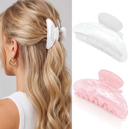 BARTOSI Acrylic Claw Clips Pink Hair Clips Medium Hair Claw Clip Cute Hair Accessories for Women and Girls (Pack of 2) - color: Set 1