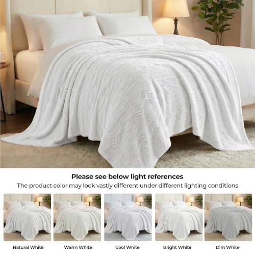 SUPERIOR Fleece Boho Jacquard Blanket, Decorative Blankets for Bedroom, Sofa, Fuzzy, Plush, Fluffy, Soft, Cute Room Decor, Beautiful Cover, Comfort Essentials, Arctic Collection, King, White - color: White, size: King