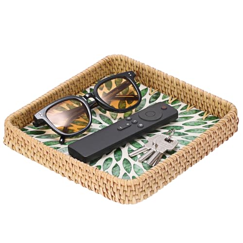 Key Basket Bowl for Entryway Table, Decorative Small Wicker Tray - color: Green, size: 8.3" x 8.3" x 1.6"