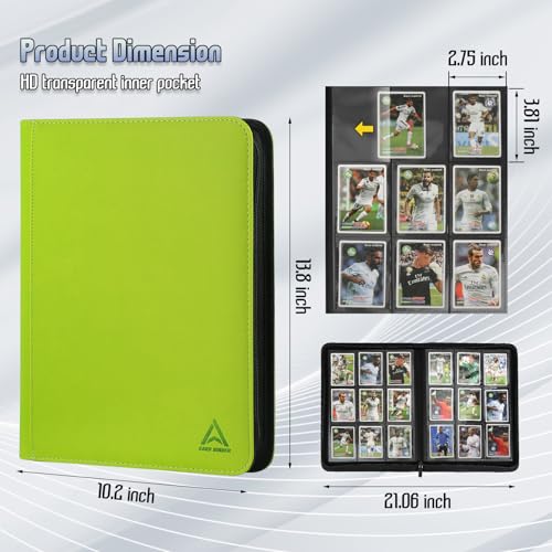 9 Pocket Card Binder - 540 Capacity with Zip Closure Premium, Double-Sided,Sturdy & Sleek PU Leather Protector for MTG, TCG, Sport & Collectible Cards (Grass green) - color: Grass green