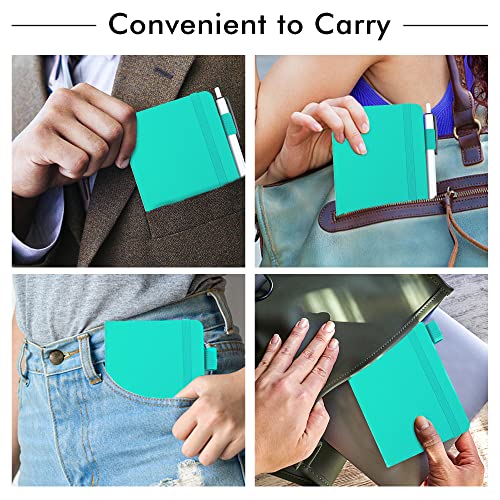 feela 3 Pack Pocket Small Notebook Journals, Mini Cute Memo Notepad Hardcover College Ruled Lined Journals with Pen Holder for Women Girls Office School, with 3 Black Pens, 3.5”x 5.5”, A6, Aqua - color: 3 Aqua