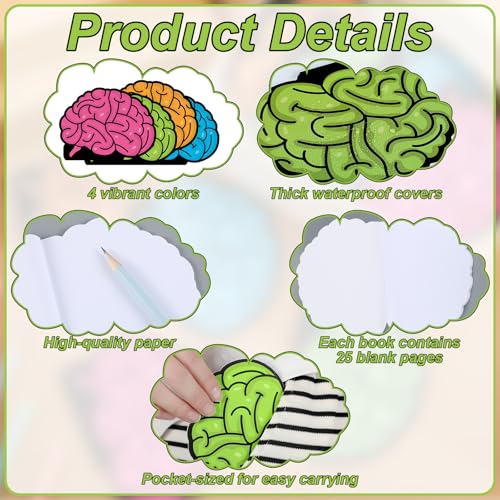Amazingspark 24 Pcs 600 Sheets Brain Shaped Notepads, 5x3.75 in Memo Pads