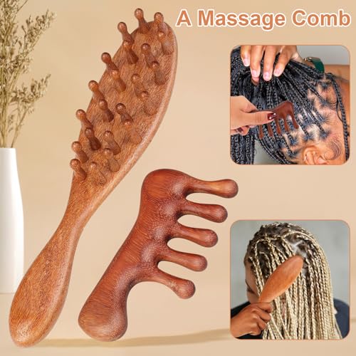 2pcs Loc Comb & Brush Set, Wooden Loc Brush for Dreads, Comfortable Massage Scalp Brush for Dreadlock Sisterlocks Microlocs Hair Growth
