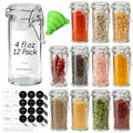 ComSaf Small Glass Spice Jars with Airtight Lids 4 oz 12 Pack with Labels - size: 4 fl oz x 12