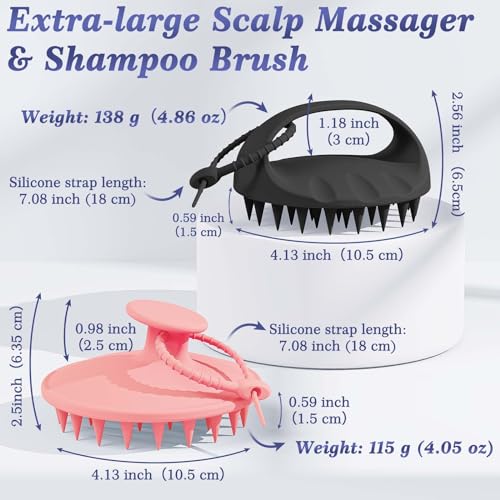 Manmihealth Large Hair Scalp Scrubber, One-piece Silicone Scalp Massager - color: Style 1+style 2 (Pink+black)