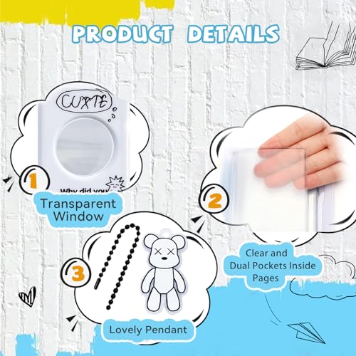 3 Inch Photocard Binder, 40 Pockets Kpop Photocard Holder Book, Portable Mini Photo Album, Cute Kpop Photocard Binder Kpop Binder Photocard Album with Lovely Pendant for Photocard Collection - color: Cycle- White