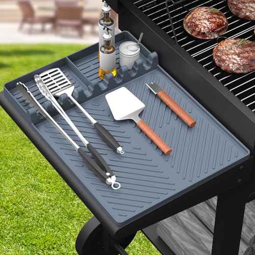 Silicone Griddle Tools Mat for Blackstone, Griddle Accessories Side Shelf Mat Grill Pad for Outdoor Grill Kitchen Counter Spatula Silicone Mat with Drip Pad (Grey) - color: Gray