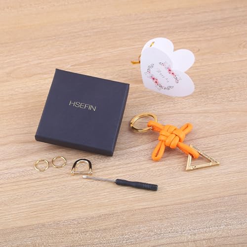 Ladies' genuine leather Chinese knot keychain, D-shaped horseshoe shaped car keychain, bag charm pendant - color: Orange