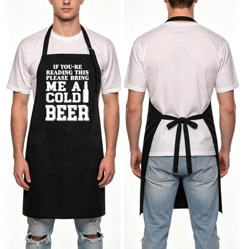 Rosoz Funny BBQ Black Chef Aprons for Men Adjustable Kitchen Cooking Aprons - color: If You.re Reading This Please Bring