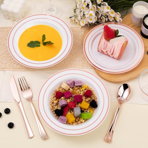 BESTSTAR 100 Pack Disposable Soup Bowls with Rose Gold Rim - color: Rose Gold, size: 100 pack
