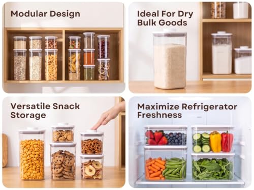Pop Airtight Food Storage Containers with Lids, 6-Pc Set with Rack