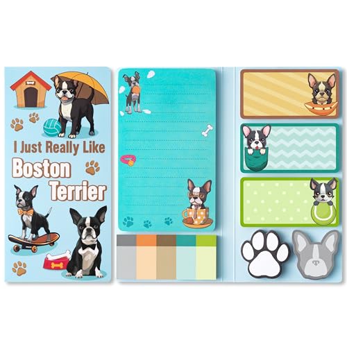 Xqumoi I Just Really Like Boston Terrier Sticky Notes Set, 550 Sheets, Cute Boston Terrier Self-Stick Notes Pads Animal Divider Tabs Bundle Writing Memo Pads Page Marker Back to School Office Supplies - color: 1pack-boston Terrier