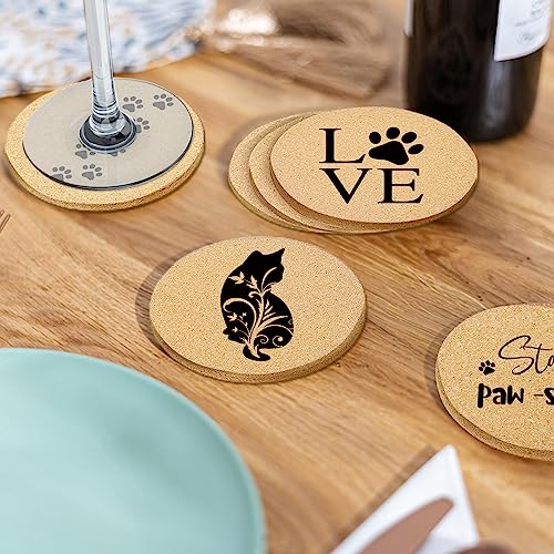 Coasters for Drinks with Holder Set of 6, Cat Paw Coaster for New Home Couples House Warming Gifts Absorbent Cork Wood for Cup Desk Coffee Table Office Kitchen Decor, Round 4" - color: Cat Paw