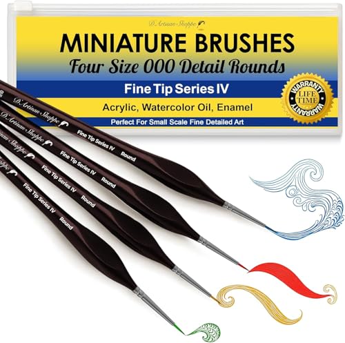 Small Paint Brush Miniature Brushes. Fine Tip Series 4pc 000 Paintbrushes Set for Art Watercolor Acrylics Oil - Model Craft Airplane Kits Nail Paint by Numbers Micro Detail Hobby Painting - style: 4pc Fine Tip (Size 000)