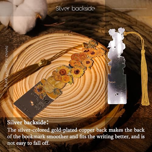 JA&MIU 2PCS Metal Bookmark with Tassel, Oil Painting Sunflower & Starry - style: Sunflower and Starry Night