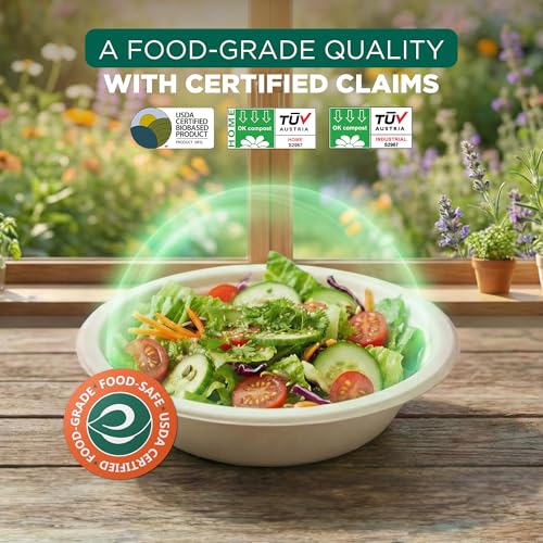 ECO SOUL 12 Oz Disposable Bagasse Paper Bowls, (100 Pack, Natural) - color: Natural
