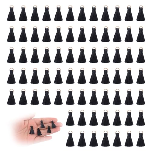 Mini Tassels Charm, 90pcs Black Mini Tiny Tassels Handmade Craft Charms Pendant for DIY Jewelry Necklace Making Accessories - color: Black-2cm