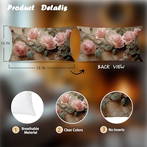 Vintage Pink Rose Floral Rectangle Pillow Throw Cover 20x12 Decor, Shabby Chic Rustic Cottagecore Decorative Throw Pillow Covers Double-Sided Set of 2 - color: A-rose-4, size: 20" x 12" (Pack of 1)
