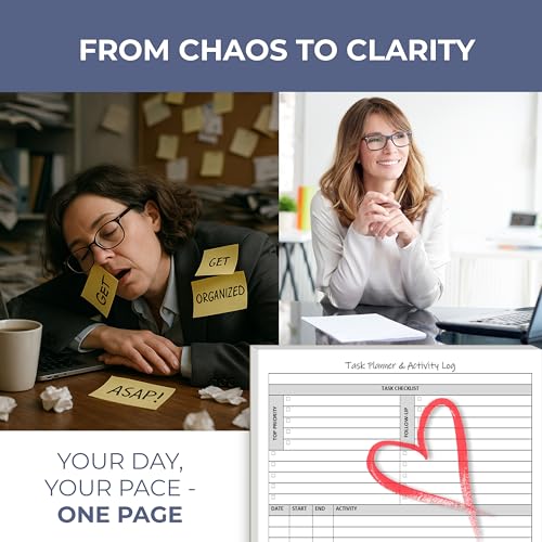 Task Planner & Activity Log Notepad for Work, Daily To Do List with Checklist, Time Tracking & Notes, 60 Pages, 8.5 x 11 Letter, Portrait – Life Charge