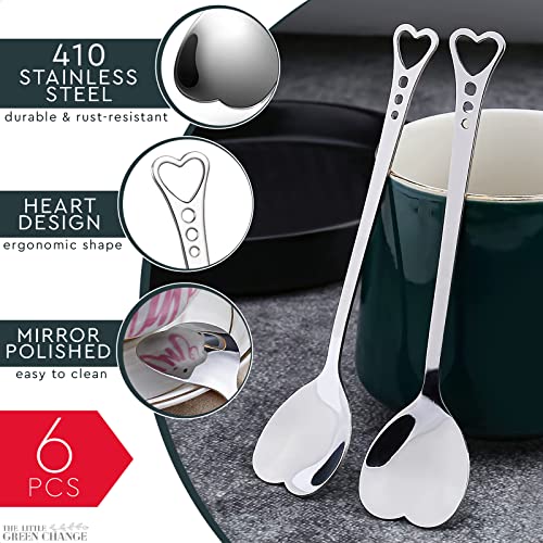 6 Pcs Heart Shaped Spoons for Ice Cream and Desserts, 5.6", Silver - color: 6 Pcs Silver Heart Shaped Spoons Set