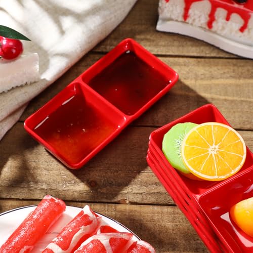 Gejoy 12 Pcs Dual Dipping Sauce Bowls Soy Sauce Dish Bowls, Red - color: Red