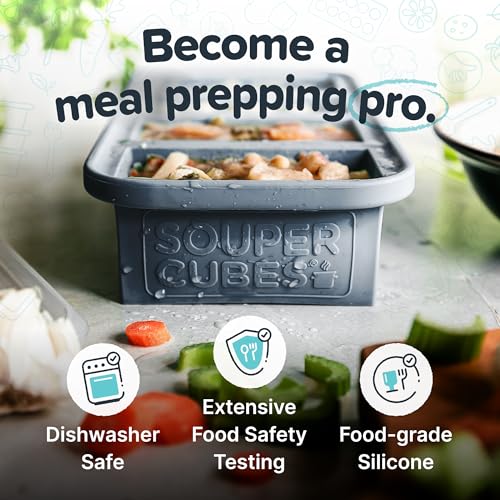 Souper Cubes 1 Cup Silicone Soup Freezer Molds with Lids, Charcoal, 2-Pack - color: Charcoal, size: 2-Pack