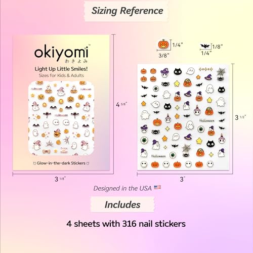 Okiyomi Halloween Nail Stickers for Kids, 3D Glow in the Dark, 4 Sheets - color: 5d Halloween