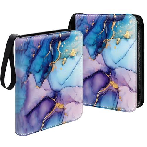 Card Binder 400 Pockets, 50 Sleeves Large Binder Trading Cards Holder 4 Pocket, Storage Organizer, Album Folder Case Protector Collector Gift Alcohol Ink Swirls Blue Purple Gold - color: Alcohol Ink Swirls Blue Purple Gold, size: 4 Pocket