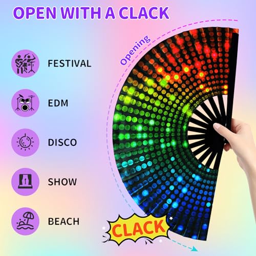 EOSAU Large UV Glow Rave Fan Folding Hand Fans for Line Dancing Dj Lighting - color: 13" Dj Lighting