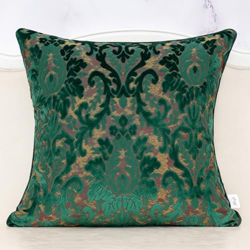 Alerfa Boho Green Floral Throw Pillow Cover 18x18 Inch Cut Velvet Sqaure Luxury Embroidered Decorative Pillow Cover for Couch Living Room Bedroom - color: Green, size: 18" x 18" (Pack of 1)