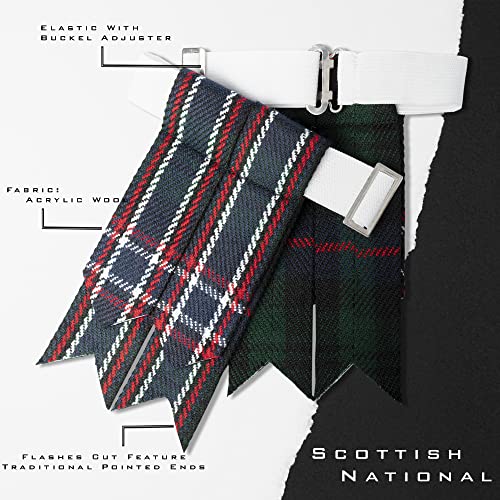 Kilt Flashes for Men with Heavy Buckle Adjusters, Plain & Tartan Kilt Sock Flashes. - color: Scottish National 016flbu