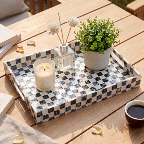 Reallnaive Mother of Pearl Lazy Susan, Square, Black White Checkerboard - color: Black White Checkerboard, style: Square