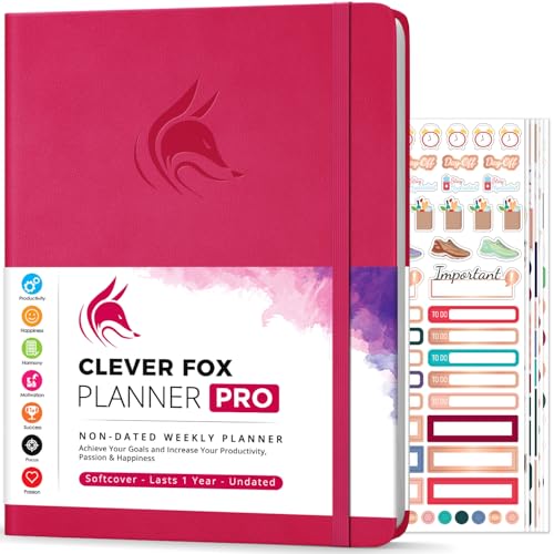 Clever Fox Planner PRO, Undated Weekly Planner, 8.5x11 Dark Pink - color: Dark Pink (Undated), size: A4 (8.5" x 11") Standard Version