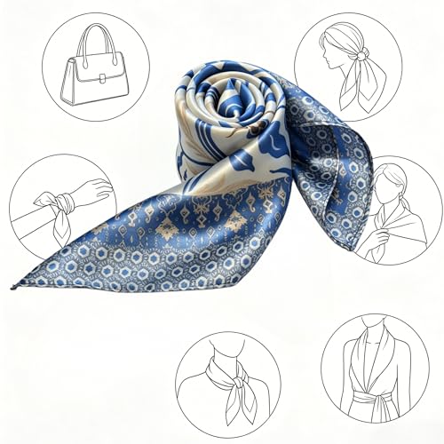 Silk Like Square Scarf for Women Men 27.5" - color: Blue