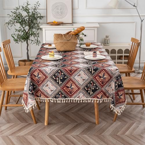 Boho Tablecloth for Dining Tables, Geometric Diamond Pattern Cover - color: A20, size: 86" x 59" (Rectangular)