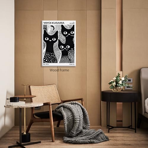 Cute Black Cat Poster Japanese Yayoi Kusama Wall Art 08x10 inch Framed Trendy Animal Canvas Prints for Bedroom Dorm Wall Decor Cat Lover Gifts - color: Trendy 5-WFramed, size: 10"L x 8"W