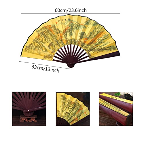 Fox Baby 2 Pcs Folding Hand Fan,13 inch Bamboo Fabric Large Hand Fans with Chinese Traditional Painting for Decorations,Performance (Great Wall & Dragon Phoenix) - color: Great Wall & Dragon Phoenix