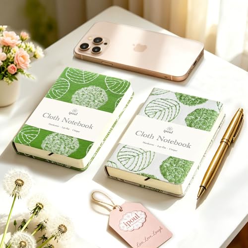 Pocket Notebook, A6 Journal, Small Embroidered Journal, Cute Fabric Notebook, Lay Flat Hardcover Journal, 4x6 Lined Notebook & Sketchbook, Personal Writing Journal for Women, White Leaf - color: A6-Leaf White